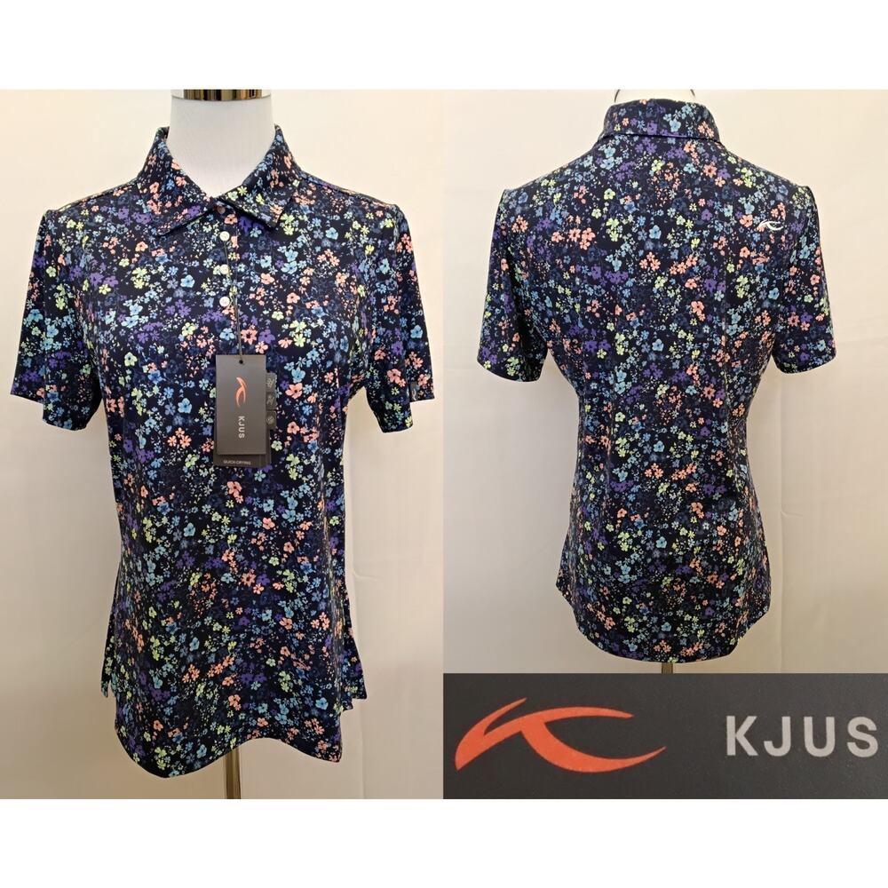 Kjus Women's Enya Printed Polo Size 40/L Blue Floral Print New with Tags #Z5422